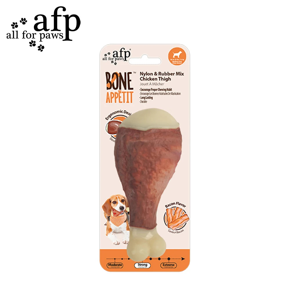 All For Paws Chicken Thigh Shape Chewing Toy - Non-Toxic Nylon Rubber Mix with Bacon Flavour