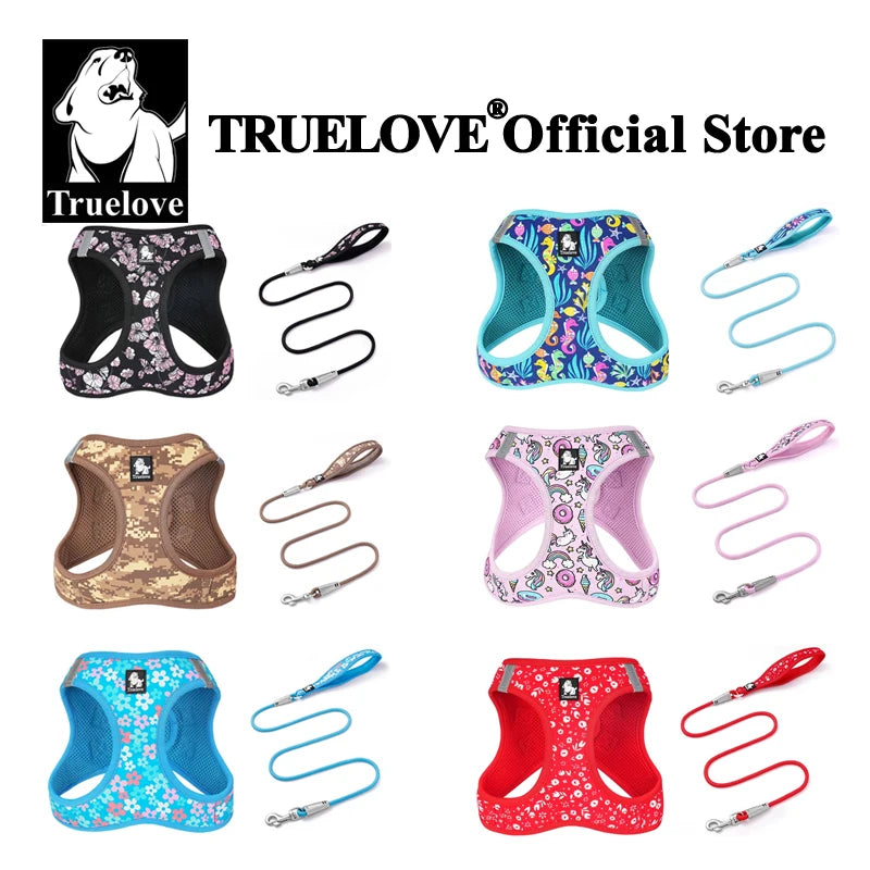 Truelove Floral Mesh Pet Harness & Leash Set - Soft, Durable, Reflective - Ideal for Small/Medium Dogs, Outdoor TLH3016+TLL25761