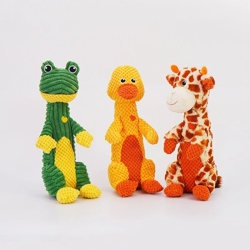 Cartoon Style Animal Plush Interactive Squeaky Dog Toy - Various options available