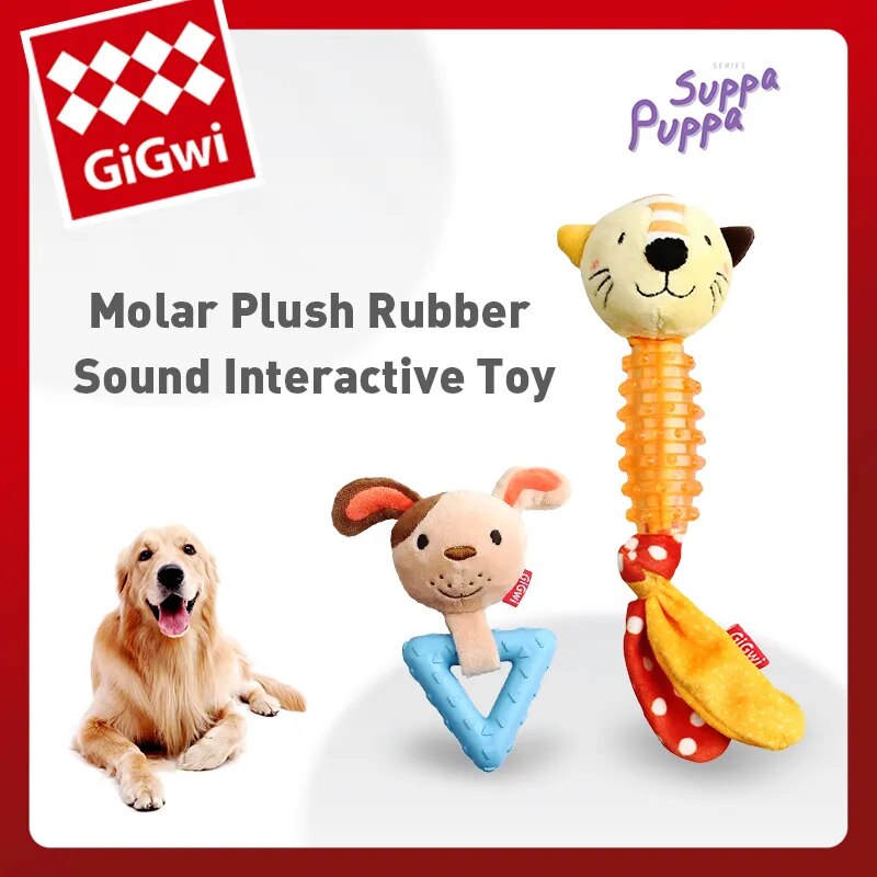 GiGwi Suppa Puppa Q Series Plush Rubber Squeaky Interactive Toy - Ideal for Teething & Bite Resistant for Puppies