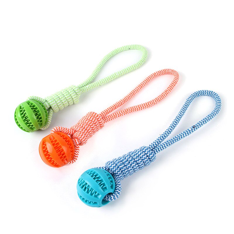 Dog Hand-pulled Interactive Rope Rubber Ball for training & retrieval