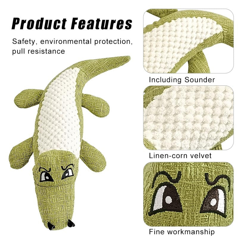 Squeaky Plush Crocodile Dog Toy - 3 colours available