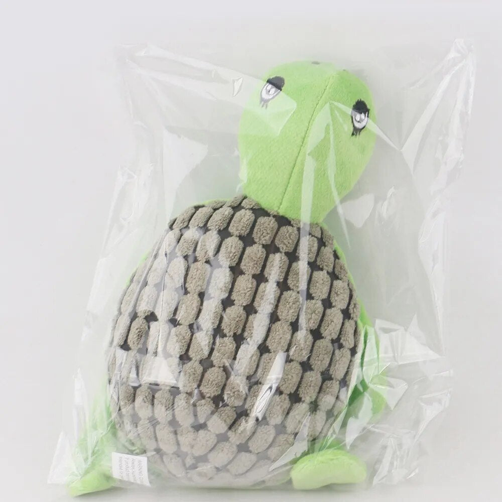 Green Turtle Plush Interactive Squeaky Dog Toy