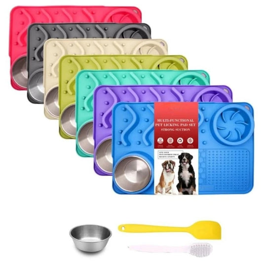 Large Licking Mat with Stainless Steel Bowl Silicone Spatula - Various colours available