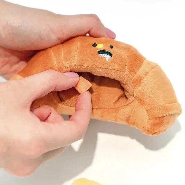 Novelty Interactive Squeaky Plush Dog Toy - Croissant