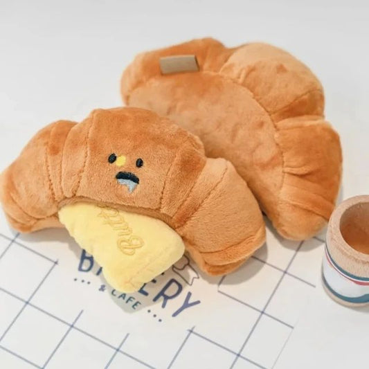 Novelty Interactive Squeaky Plush Dog Toy - Croissant