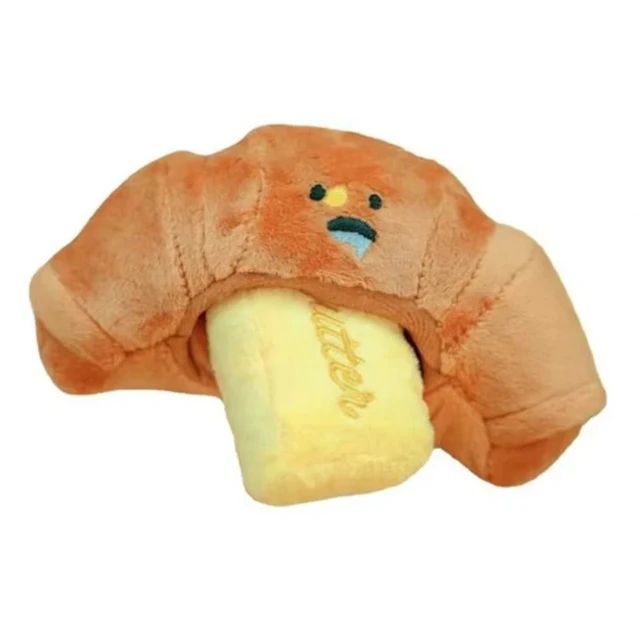 Novelty Interactive Squeaky Plush Dog Toy - Croissant