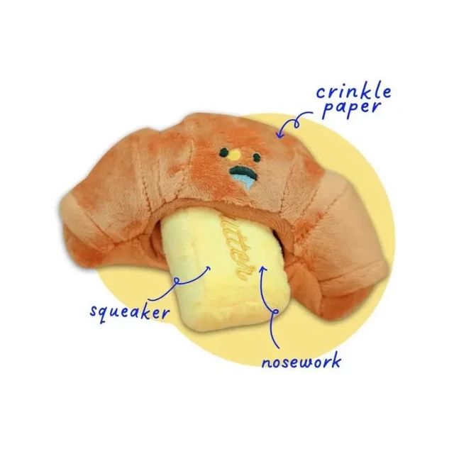 Novelty Interactive Squeaky Plush Dog Toy - Croissant