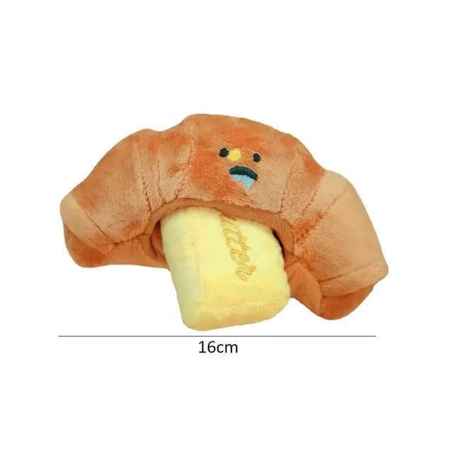 Novelty Interactive Squeaky Plush Dog Toy - Croissant