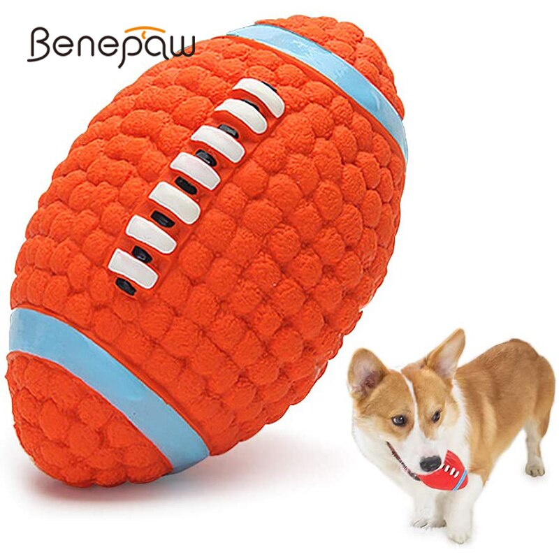 Benepaw Bite-resistant Squeaky Rugby ball for Small, Medium & Large Dogs