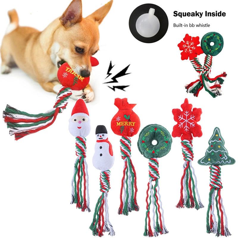 Christmas Squeaky Interactive Chew Rope Dog Toy - Various options available