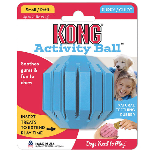 KONG - Puppy Activity Ball - Soft Rubber, Treat Dispensing Dog Toy for Teething Pups (Assorted Colours)