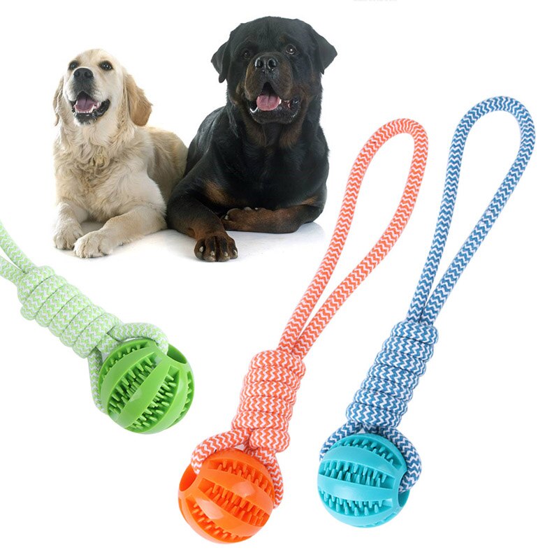 Dog Hand-pulled Interactive Rope Rubber Ball for training & retrieval