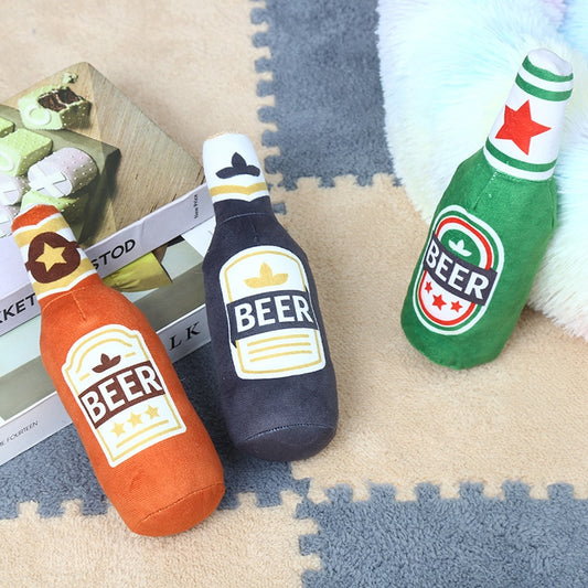 Novelty Interactive Squeaky Dog Toys - Beer Bottle Shape